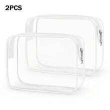 2入組透明化妝包,pvc化妝包,經tsa認證的洗漱化妝包,適用於女性和男性,具有拉鍊的機艙行李箱旅行配件沙灘包沙灘必需品沙灘毛巾盒組沙灘配件沙灘物品假日用袋假日必備品,適用於夏季度假 - 白色 - 查看 1