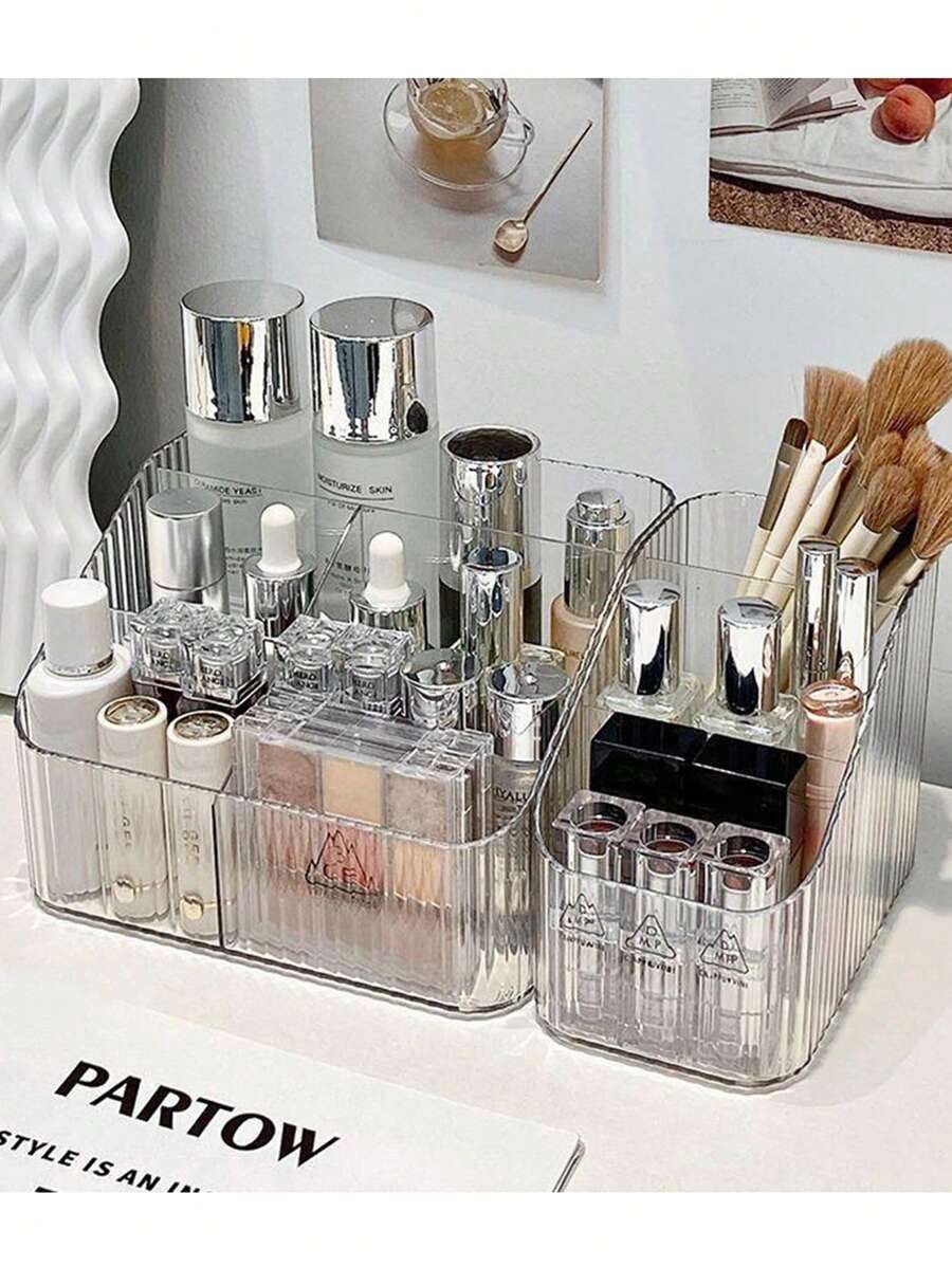 1 件/2 件化妆品亚克力收纳盒，梳妆台桌面笔筒盒收纳架 - 無色 - 查看 1