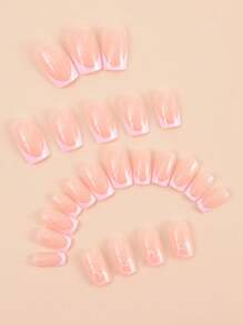 24入組短棺形藍色漸層雲紋假指甲&1支指甲文件&1個指甲膠貼套件,適合女孩、母親和女性作為禮品、指甲用品和批發,附帶可拆式假指甲的美白指甲藝術套裝,適用於節日、派對、約會和日常穿著 - 粉色 - 查看 3