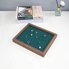 1pc Wooden Ring Tray For Necklace Display, Retro Style Male/Female Ring Storage Plate, Ideal For Daily Use Jewelry Display Prop - Grey - View 4