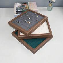 1pc Wooden Ring Tray For Necklace Display, Retro Style Male/Female Ring Storage Plate, Ideal For Daily Use Jewelry Display Prop - Grey - View 1
