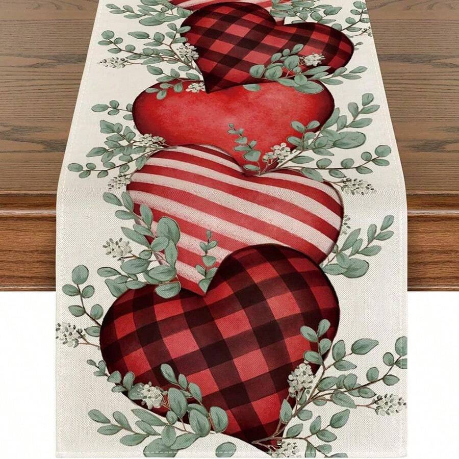 1pc Valentine's Day Table Runner Linen Printed Tablecloth Home Sofa Decoration Party Festive Atmosphere Decoration - Multicolor - View 1
