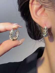 1 對橢圓形雙面水晶吊墜耳環,別緻簡約精緻華麗女士珠寶 - 彩色 - 查看 4