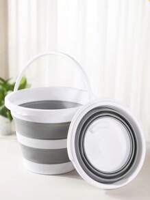 1PC Portable Foldable Water Bucket, Suitable For Household Storage And Cleaning, Outdoor Watering, Picnics, Camping, Fishing, And Car Washing - White Gray - View 1