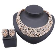 Bridal Water Drop Crystal Necklace, Earrings, Bracelet And Ring Set For Wedding & Evening Party Dress Accessory