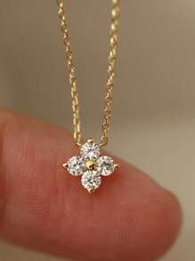 1件925純銀時尚甜美花朵項鍊,適用於女士婚禮派對配戴的精緻s925珠寶 - 金色 - 查看 2