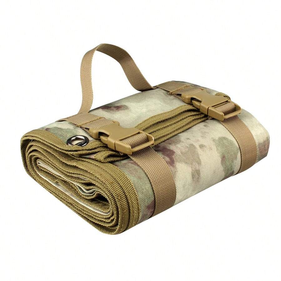 1pc Large Size Camo Picnic Mat, Macho Unisex Style Nylon Rectangle Durable Portable Waterproof Camping Ground Sheet For Outdoor Activities - Olive Green - View 1