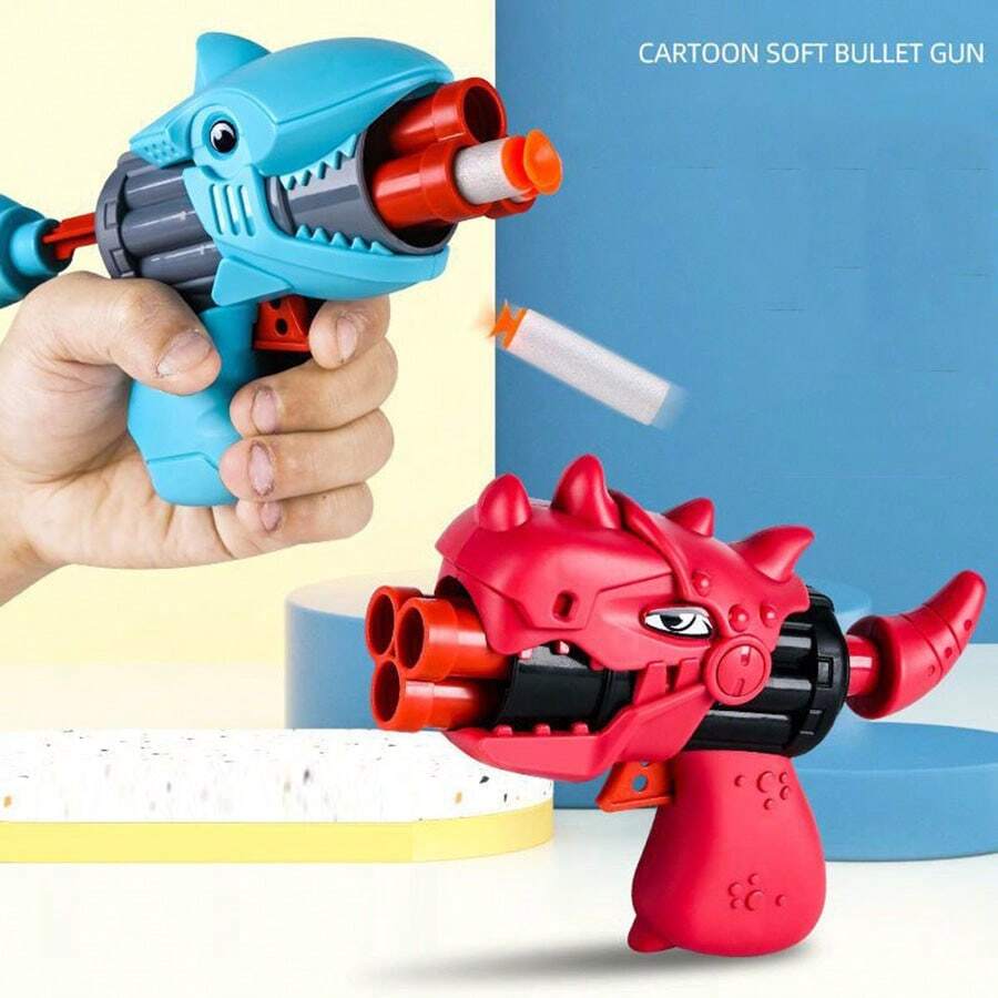 1pc Soft Bullet Toy Dinosaur Shooting Gun, Left Wheel & Suction Cup Detachably, Random Color - Multicolor - View 1