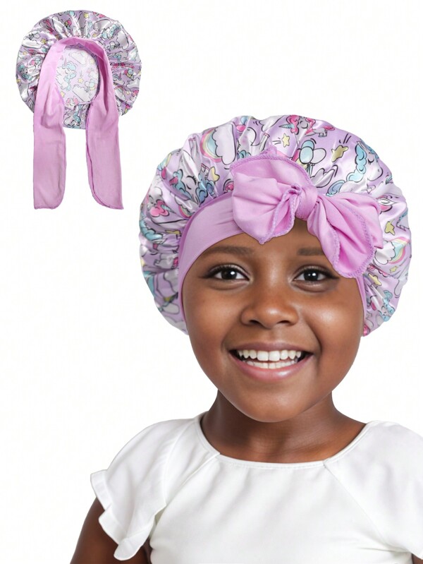 Awegeo 1 Pieza Gorro De Niño Con Dos Tiras Elásticas, Tela De Satén Parecida A La Seda, Elegante, Cómodo Y Transpirable