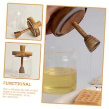 1只附有木製花蜜勺和蓋子的玻璃花蜜罐,存放和分配蜜蜂蜜的蜜罐 - 無色 - 查看 4