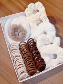 58PCS Women's Plush Hair Accessories Set, Including Hair Bands, Loops, And Ropes, Suitable For Daily Wear, Makeup, And More,Hairstyle And Clothing Matching - Multicolor - View 16