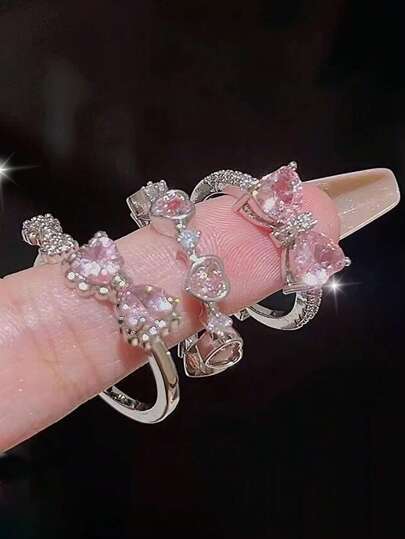 مجموعة خواتم ذات تصميم قلب وفيونكة راقي، مناسب للاستخدام في العطلات والمواعيد وأعياد الميلاد وعيد الحب والارتداء اليومي، هدية للحبيبة و الأم وعيد الأم