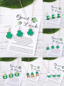 2入組聖帕特裡克節復古套裝,包括綠色帽子,啤酒,和矮人吊墜耳環,項鍊,卡片禮物（女性用） - 綠色 - 查看 1