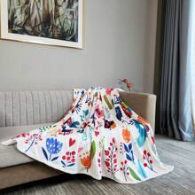 1 件舒適溫暖法蘭絨休閒毯保暖,用作毯子、包裹、午睡毯,印有高清蝴蝶花朵,是送給兒童和青少年的理想情人節禮物 - 彩色 - 查看 4