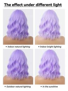 14 英寸紫色波浪合成假发，带刘海，短鲍勃，紫色假发，卷发，齐肩，角色扮演假发，日常彩色假发 - 紫色 - 查看 10