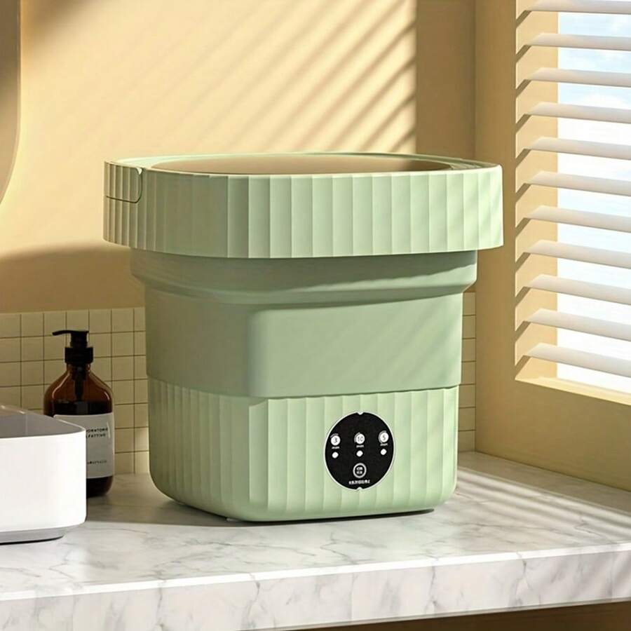 1件6l可折疊便攜式洗衣機-適用於家庭,旅行,宿舍等-快速清洗和脫水內衣和更多！ - 綠色 - 查看 1