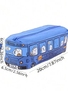 1pc Creative Bus Shaped Pen Holder Pencil Case For Students - Blue - View 3