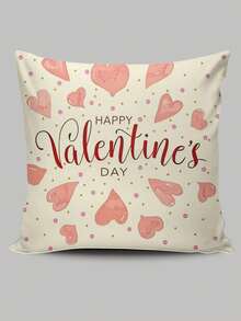 1 件情人節情書和心形圖案數位印花日常使用枕頭套 - 杏色 - 查看 1