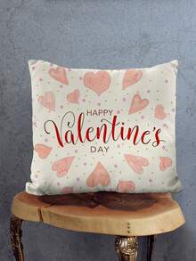 1 件情人節情書和心形圖案數位印花日常使用枕頭套 - 杏色 - 查看 2