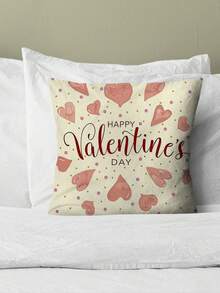 1 件情人節情書和心形圖案數位印花日常使用枕頭套 - 杏色 - 查看 3