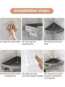 1個浴室收納架,壁掛三角形淋浴組織袋,洗髮水架,無需鑽孔的浴室配件 - 灰色 - 查看 4
