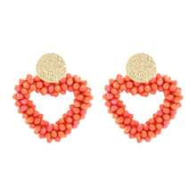 1 對時尚波西米亞風格心形設計米珠和串珠編織元素耳環,適合日常佩戴和情人節 - 愛心 - 查看 18