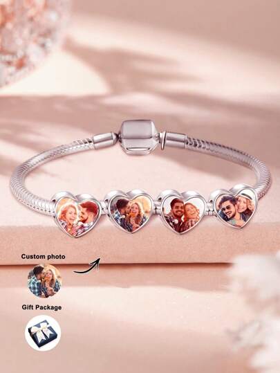 1 st anpassningsbart fotohalsband med hänge, oändligt hjärta/kors/fotavtryck, silverfärg, personlig present till kvinnor, födelsedag, årsdag, jul, alla hjärtans dag