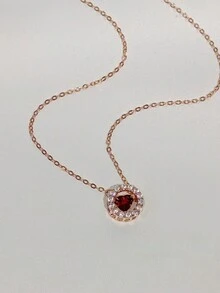 1條925純銀跳石心形吊墜項鍊 - 玫瑰金 - 查看 2