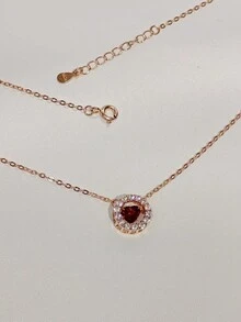 1條925純銀跳石心形吊墜項鍊 - 玫瑰金 - 查看 3