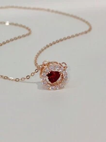 1條925純銀跳石心形吊墜項鍊 - 玫瑰金 - 查看 1