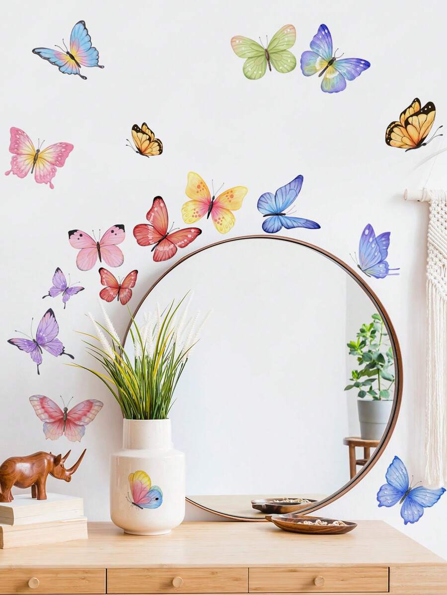 1個色彩斑斕的蝴蝶設計可拆式自粘式牆貼,適用於房間、客廳、衣櫥裝飾 - 彩色 - 查看 1