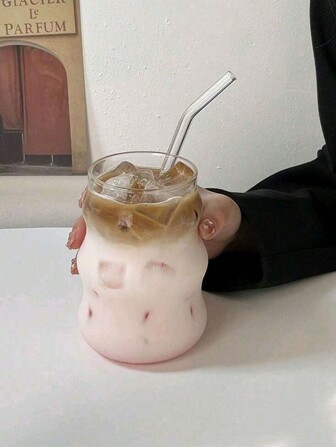 1 st 530 ml glaskaffekopp med sugrör, lämplig för hemmabruk, kvinnor, kan innehålla drycker, mjölkte etc., viktiga studiematerial för skolstart