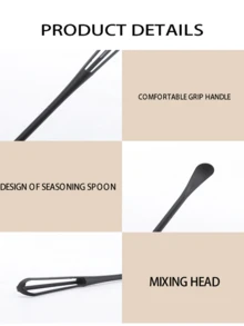 3pcs Mini Egg Beater - Outdoor Camping Egg Stirring Rod - Multi-Function Double-Use Egg Beater - Household Kitchen Egg Mixer With Small Spoon - Black - View 3