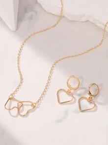 1 套時尚簡約女式金色愛情元素項鍊和耳環套裝,不常見的高檔珠寶 - 金黃色 - 查看 2