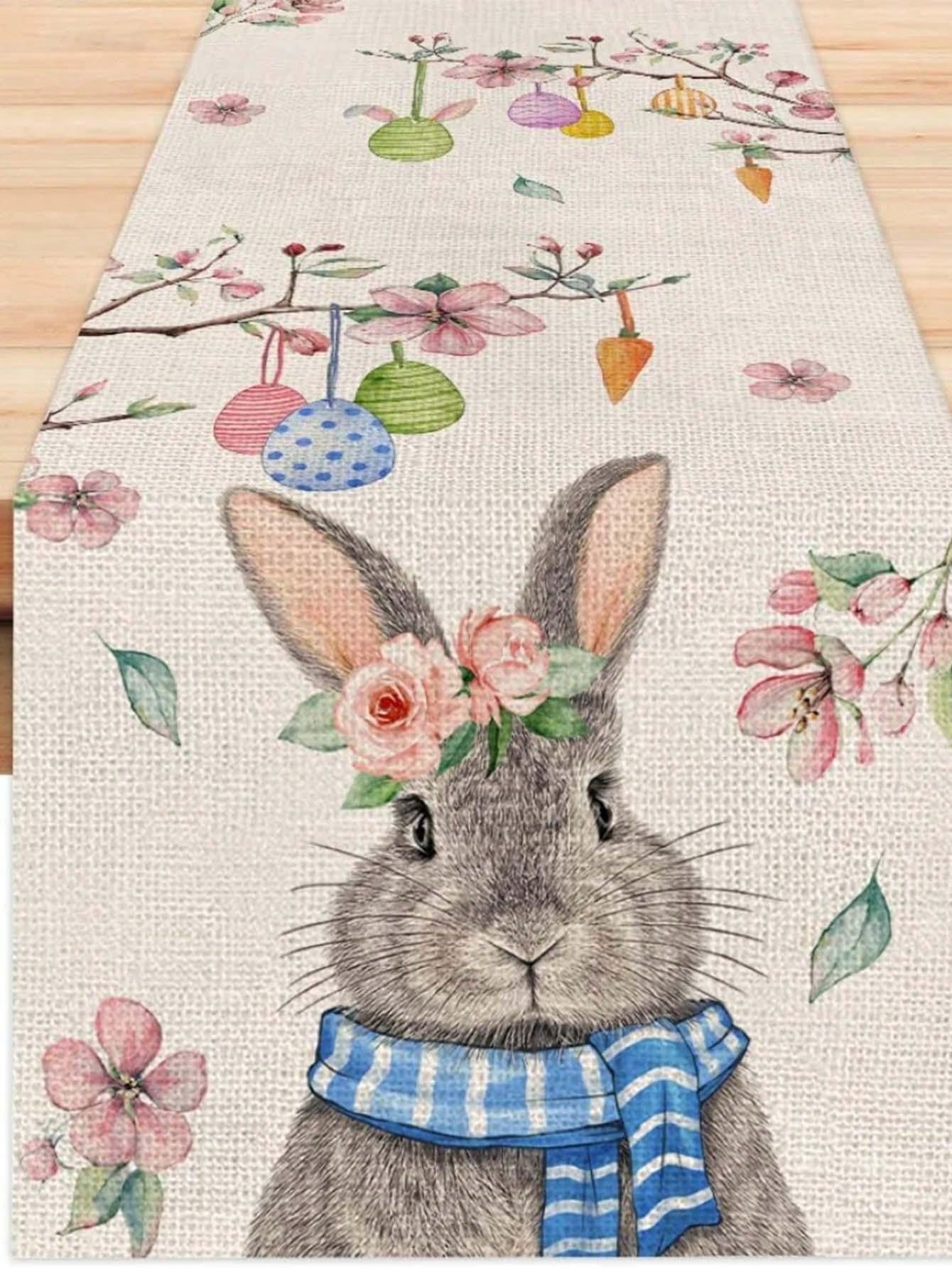 Runner Da Tavolo Pasquale In Lino - Tovaglia Decorativa Con Coniglietti Per Centrotavola - Foto 12