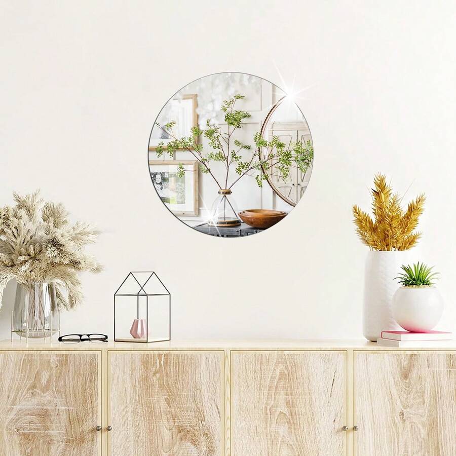 1pc Modern Style,Round Decorative Mirror Sticker, (Thick 0.2cm) Removable Self-Adhesive Acrylic Mirror Wall Sticker, Wall Art, Wall Stickers, Home Decor, Bedroom Accessories, Room Decoration - Silver - View 1