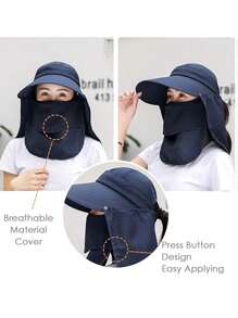 1PC Men's And Women's Wide Brim Sun Hat -Multifunctional UPF 50Protection Bucket Bucket Hat Cap - Navy Blue - View 5