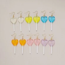 12pairs/Set Simple Colorful Lollipop Shaped Heart Earrings For Women, Dating And Valentine's Day Gift - Multicolor - View 1