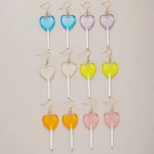 12pairs/Set Simple Colorful Lollipop Shaped Heart Earrings For Women, Dating And Valentine's Day Gift - Multicolor - View 2