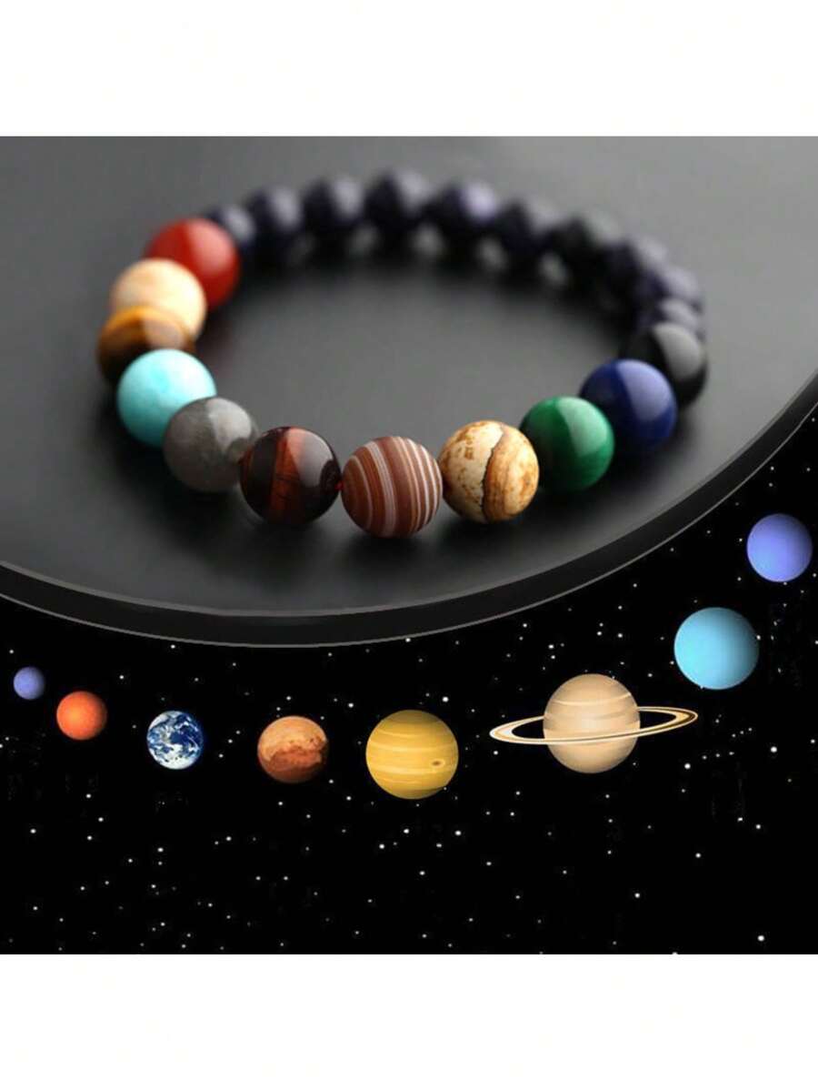 1 Miếng Thời trang Tám Những hành tinh Vòng tay cườm Nam Đá tự nhiên Vũ trụ Yoga Mặt trời Vòng tay - Nhiều màu - Xem 1