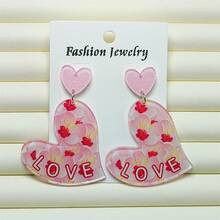 A Delicate Acrylic Printed Heart Gift Earrings, Suitable For Valentine's Day Couple, And As A Mother's Day Gift For Mom - Pink - View 12