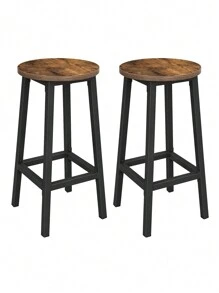 VASAGLE Tabourets Hauts, Lot de 2, Chaises de Bar, Siège de Cuisine, Cadre en Acier, Hauteur 65 cm, Montage Facile, Style Industriel, Marron/Grège/Noir/Blanc - Tabac - Voir 1