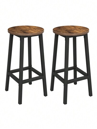 VASAGLE Tabourets Hauts, Lot de 2, Chaises de Bar, Siège de Cuisine, Cadre en Acier, Hauteur 65 cm, Montage Facile, Style Industriel, Marron/Grège/Noir/Blanc