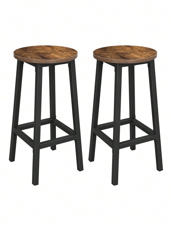 VASAGLE Tabourets Hauts, Lot de 2, Chaises de Bar, Siège de Cuisine, Cadre en Acier, Hauteur 65 cm, Montage Facile, Style Industriel, Marron/Grège/Noir/Blanc