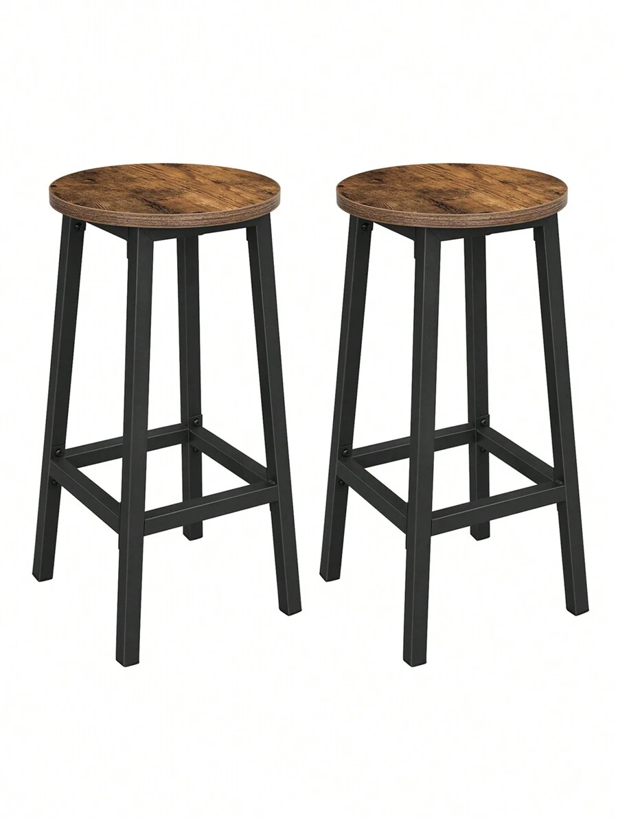 VASAGLE Tabourets Hauts, Lot de 2, Chaises de Bar, Siège de Cuisine, Cadre en Acier, Hauteur 65 cm, Montage Facile, Style Industriel, Marron/Grège/Noir/Blanc - Tabac - Voir 1