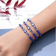 12pcs Fashionable Men's Blue Braided Bracelet Set With Three-Eyed Charm, Suitable For Couple's Lucky Bracelet - Blue - View 4