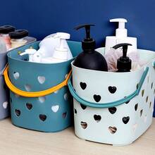 1pc Portable Heart Shaped Bath Toy Organizer, Bathroom Handheld Storage Basket - Blue - View 5