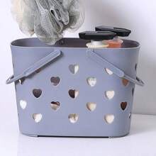 1pc Portable Heart Shaped Bath Toy Organizer, Bathroom Handheld Storage Basket - Blue - View 8