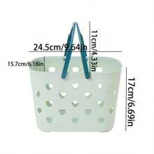 1pc Portable Heart Shaped Bath Toy Organizer, Bathroom Handheld Storage Basket - Blue - View 9
