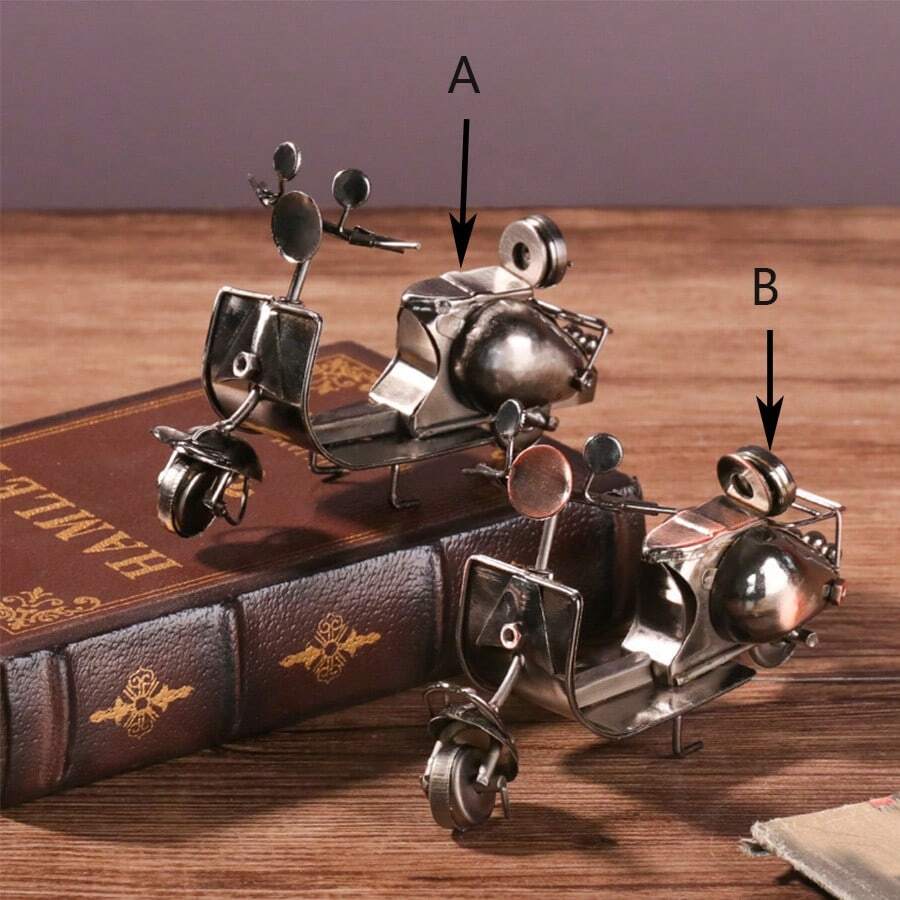 1 件微型鐵藝摩托車工藝品、創意家居裝飾、適合網店攝影和展示的桌面裝飾品 - 紅銅銀灰色 - 查看 1